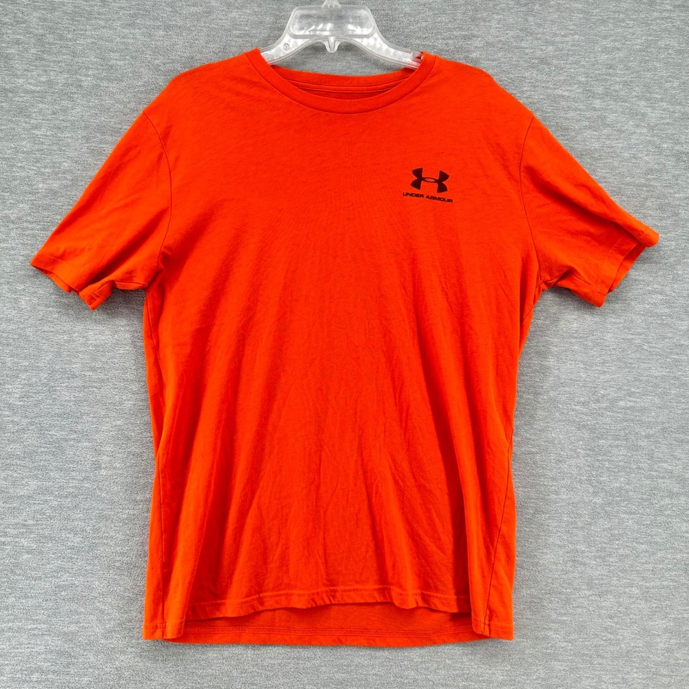 Under Armour T-Shirt Mens Large Orange HeatGear Loose Fit Short Sleeve Active